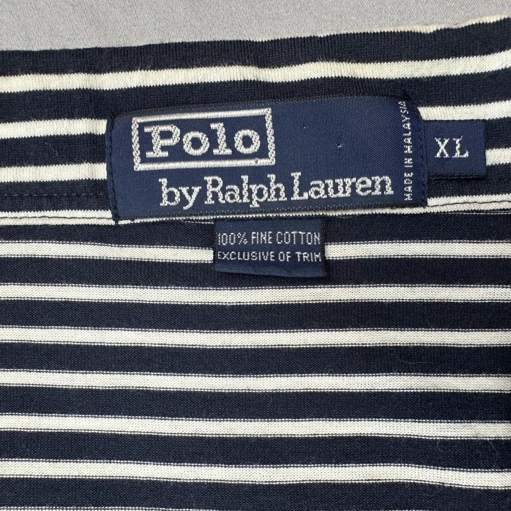 Polo Ralph Lauren Polo Shirt XL Navy White Stripe Cotton Pocket Classic Fit Pony